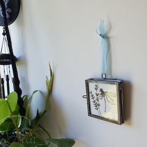 Framed Dragonfly Print • Mini Frame • Lavender • Nature Wall Hanging • Botanical Illustration • Black and White • Antique Metal Frame • Gift