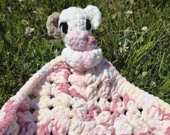Crochet Cow Lovey Blanket, Variegated Plush Snuggler