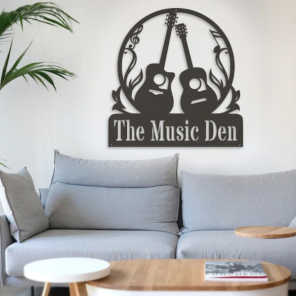 Custom Guitar Monogram, Metal Decor, Musician Gifts, Classic Guitar Lovers, Custom Guitar Decoration, Metal Guitar Sign, Bedroom Decor