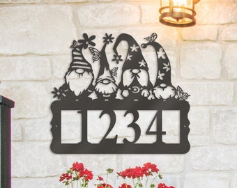 Gnome Address Plaque - Laser Cut Metal Home Decor, Housewarming Gift