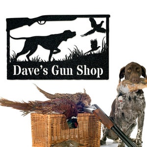 Hunting Dog with Pheasant Custom Monogram, Metal Sign, Home or Cabin Decor, Gift, Gift For Him, Name Metal Sign