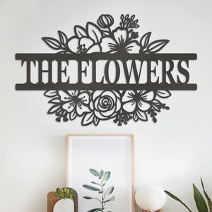 Flower Bouquet Monogram Metal Sign