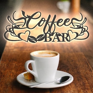 Coffee Bar with Mugs - Metal Sign - Monogram Metal Shop