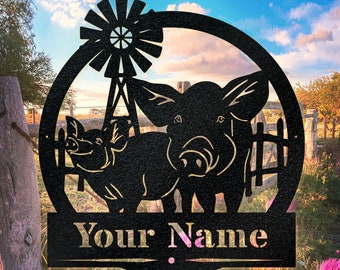 Personalized Pig Monogram – Metal Pig Farm Sign