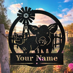 Personalized Pig Monogram – Metal Pig Farm Sign