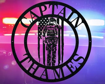 Police Circle Monogram, Gift for Sheriff, Deputy, Trooper, Officer, Marshal, Personalized Steel Metal Sign, Custom Name Police Gift