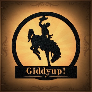 Western Cowboy on Bucking Bronco Monogram - Western Cowboy Steamboat Metal Sign