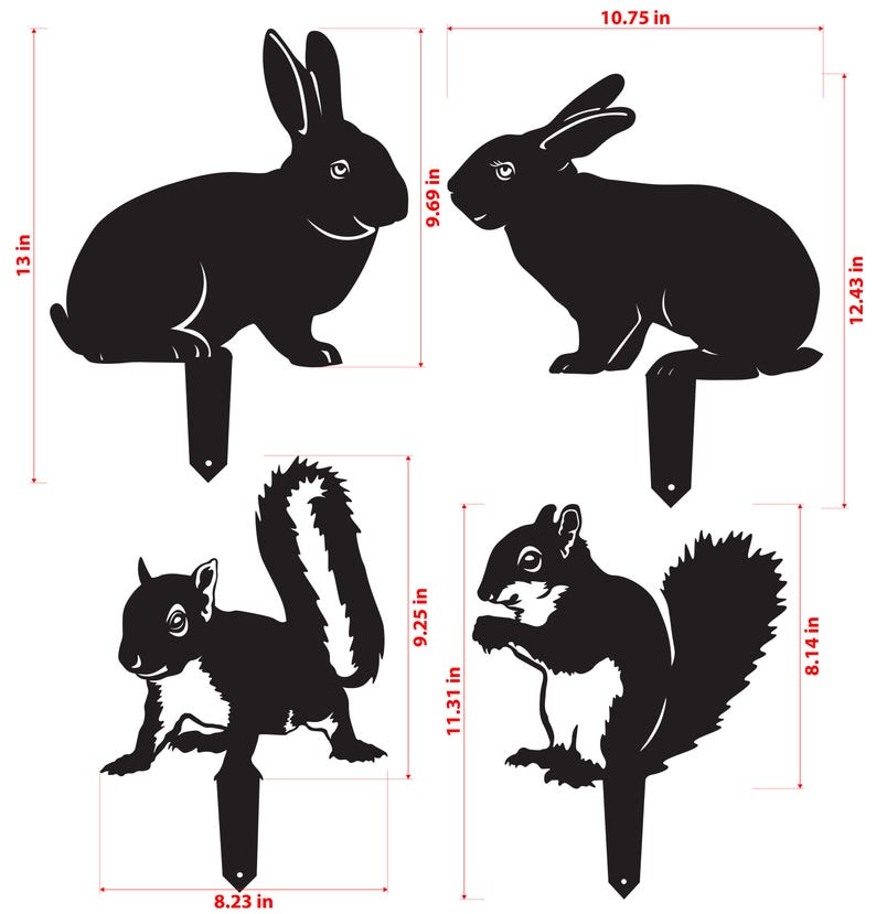 Rabbit and Squirrel Metal Yard Stakes - Whimsical Garden Art (Set of 4) immagine 3