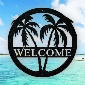 Palm Trees 2 Metal Monogram Sign For Ocean Lovers, Front Door , Outdoor Metal Sign, Decor, Family Sign for Front Door, Beach House