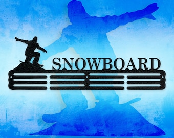 Snowboard Sport Medal Hanger Monogram - 12 Rungs for medals & Ribbons, Show Team Spirit, metal sign, art, wall decor