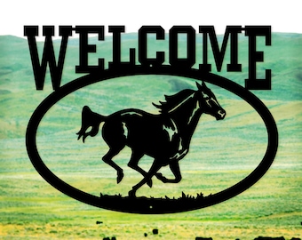 Welcome Running Horse - Western Cowboy Metal Sign