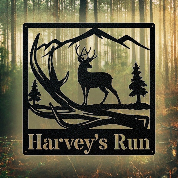 Buck Antler Monogram Sign,  Bugling Hunting Camp Decor, Gift, Gift For Him, Name Metal Sign