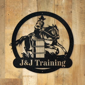 Barrel Racing Galloping Horse With Rider Handmade Metal Wall Art Hanging Sign
