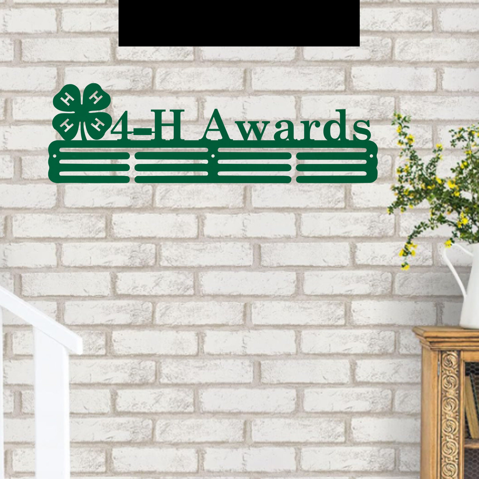 4-H Medal Hanger Monogram - 12 Rungs for medals & Ribbons, Show Team Spirit, metal sign, art, wall decor