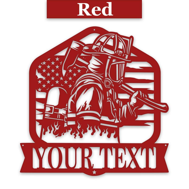 Firefighter Personalized Laser-cut Metal Sign - Red Powder Coating.