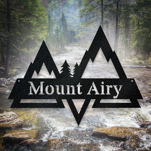 Modern Mountain Monogram Sign, Custom Cut Metal Sign, Personalized Gift