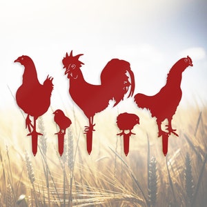 Chicken Yard Art – 5 Metal Farm Life Signs, Garden Decor