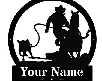 Western Cowboy Calf Lasso Monogram - Western Cowboy Metal Sign