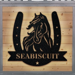 Horse Head Horseshoe Monogram – Metal Sign