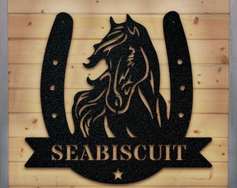 Horse Head Horseshoe Monogram – Metal Sign