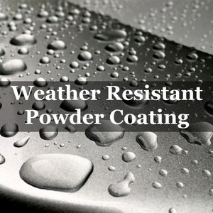 May include: Close-up of a metallic surface with water droplets, showcasing the effectiveness of a weather resistant powder coating.