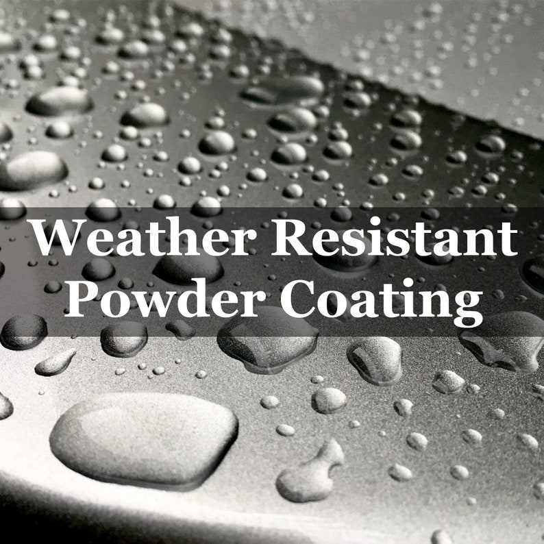 May include: Close-up of a metallic surface with water droplets, showcasing the effectiveness of a weather resistant powder coating.