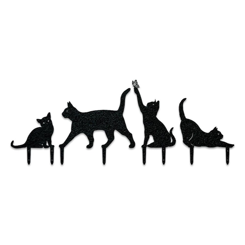 Laser-cut Metal Silhouette Cat Decor Yard Stakes or Fence Signs, Set of 4 afbeelding 2