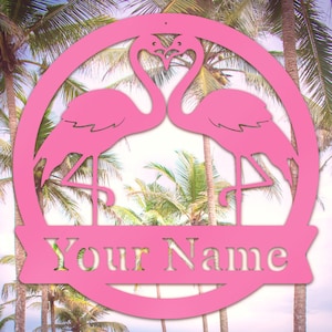 Metal Flamingos Monogram Sign