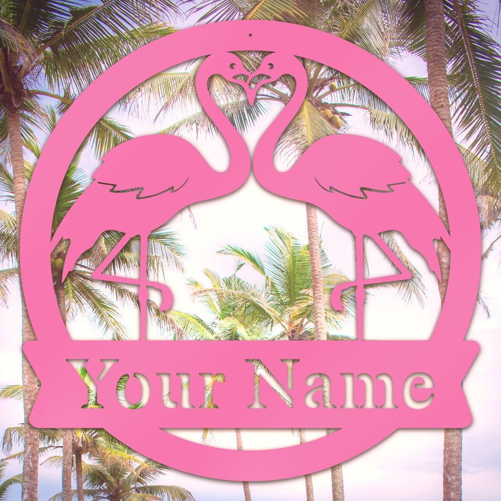 Metal Flamingos Monogram Sign