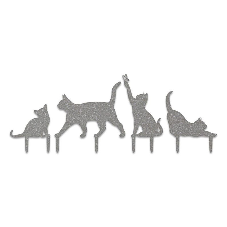 Laser-cut Metal Silhouette Cat Decor Yard Stakes or Fence Signs, Set of 4 afbeelding 8