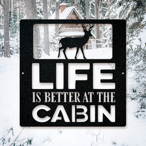 Deer Cabin Decor, Cabin Sign, Camp Sign, Christmas Gift For Him, Metal Name Sign, Fathers Day