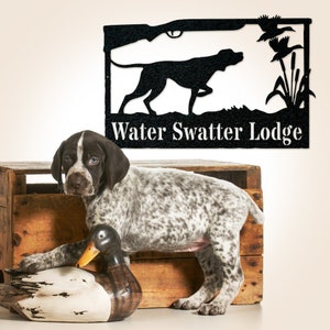 Hunting Dog with Ducks Custom Monogram, Metal Sign, Home or Cabin Decor, Gift, Gift For Him, Name Metal Sign