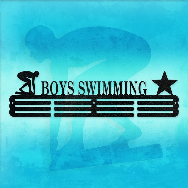 Swim Team Boys or Girls Custom Sport Medal Hanger Monogram - 12 Rungs for medals & Ribbons, Show Team Spirit, metal sign, wall decor