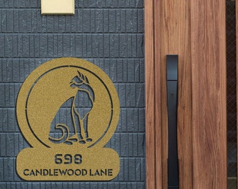 Sitting Cat Circle Customizable Metal Address or Nameplate