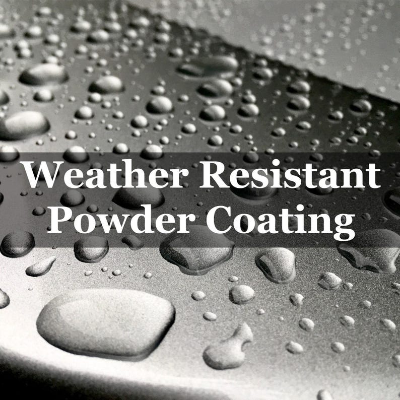 a close-up view of a surface with water droplets on it, suggesting a weather-resistant powder coating.