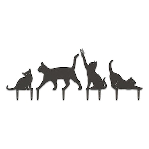 Laser-cut Metal Silhouette Cat Decor Yard Stakes or Fence Signs, Set of 4 afbeelding 3