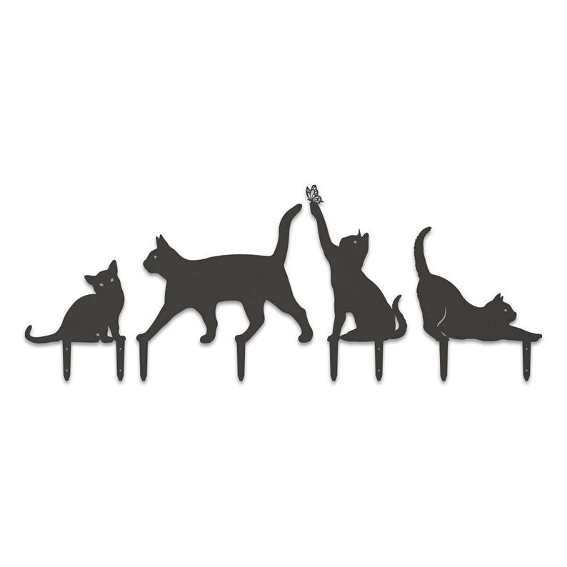 Laser-cut Metal Silhouette Cat Decor Yard Stakes or Fence Signs, Set of 4 afbeelding 3