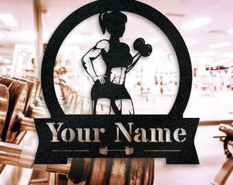Personalized Metal Gym Sign, Ladies Curl Monogram, Custom Home Gym Decor