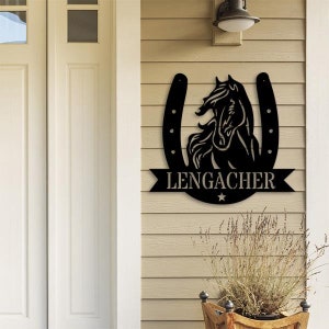 Horse Head Horseshoe Monogram – Metal Sign