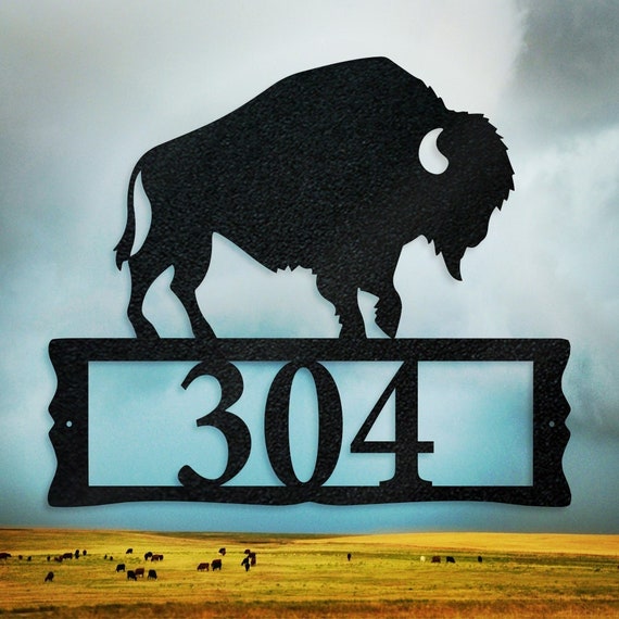 Custom Bison Metal Address Sign, House Number Plaque