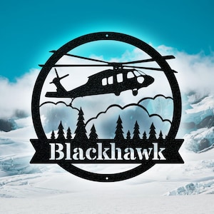 Black Hawk Helicopter Monogram, Pilot Gifts, Personalized Aviation Signs, Custom Metal Signs