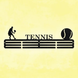 Tennis - Boys Custom Sport Medal Hanger Monogram - 12 Rungs for medals & Ribbons, Show Team Spirit, metal sign, art, wall decor