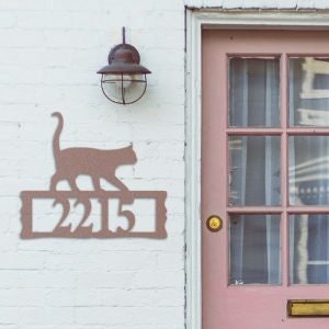 Cat Metal Address Plaque for House, Address Number, Metal Address Sign