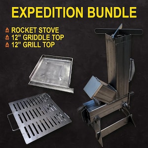 Expedition Rocket Stove Bundle – Portable Outdoor Wood Burning Stove with 12&quot; Griddle & Grill Top – Camping, Cooking, Off-Grid, Survival
