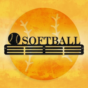 Softball Sport Medal Hanger Monogram - 12 Rungs for medals & Ribbons, Show Team Spirit, metal sign, art, wall decor