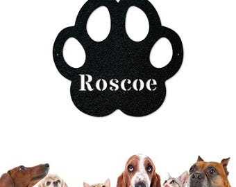 Personalized Metal Dog Paw Sign, Pet Name Monogram, Home Decor
