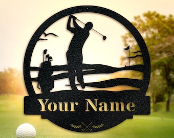 Men's Golf Custom Monogram Metal Sign, Wall Art Decor, Personalized Metal Sign, Personalized Name, Metal Name Sign, Kids Sign, Sports, PGA