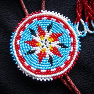Handmade Beaded Bolo Tie Medallion - Red, White & Blue