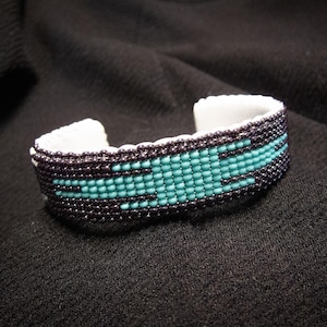 NEW Thin Handmade Beaded Cuff Bracelet, - White, Green & Metallic  | -
