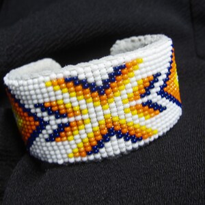 Handmade Beaded Cuff Bracelet - White Chevron